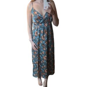 Surplice Dusty Teal Floral Slit Maxi Dress